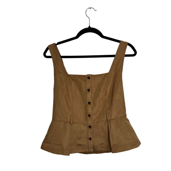 Banana Republic Vegan Suede Womens Sz 6 Camel Brown Sleeveless Peplum Western - Picture 1 of 10